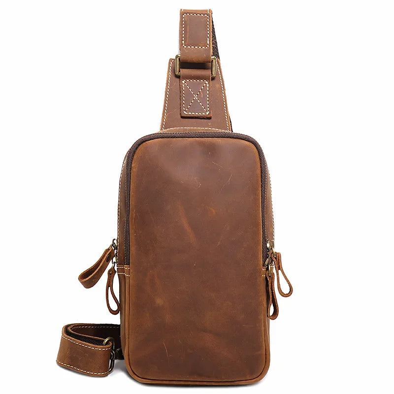Men S Leather Breast Bag Women Crazy Horse Cross Body Large Capacity One Shoulder Cowhine