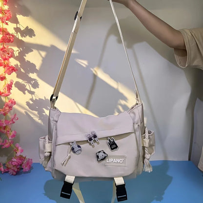 Water-Resistant Messenger Bag with Cute Pins – Kawaii Crossbody Bag
