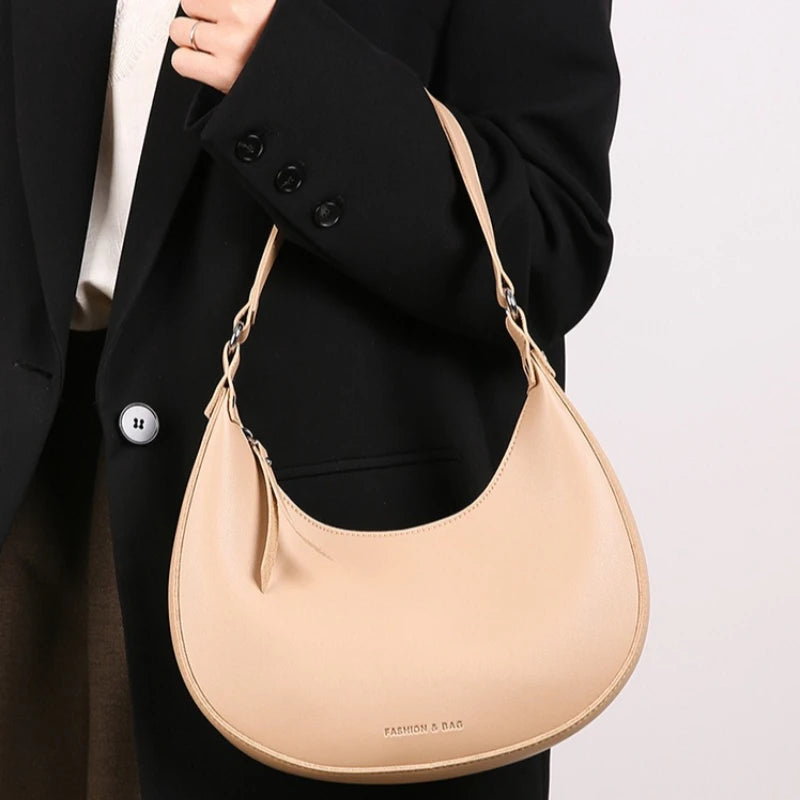 Crescent Shoulder Bag Minimalist PU Leather Hobo Purse