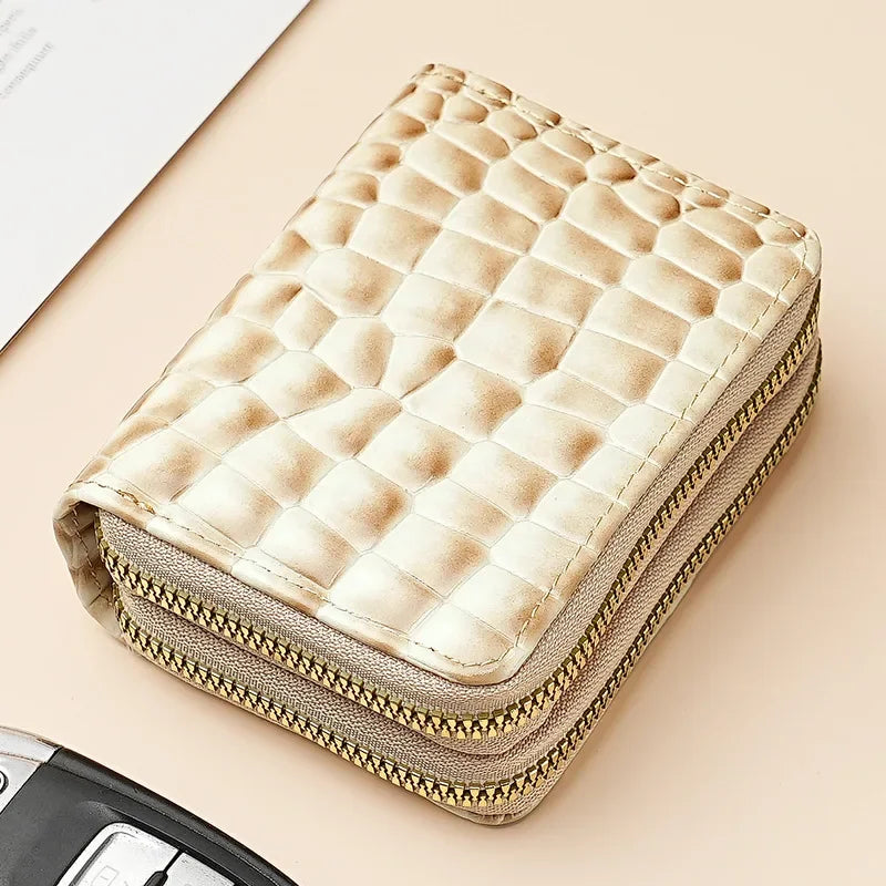 Crocodile Print Solid Color Organ Double Zipper Card Bag Multi-Card Large Capacity Sleeve Purse