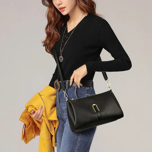 Genuine Leather Women S Bag Large Capacity Multiple Compartments Simple Single-Shoulder Bag