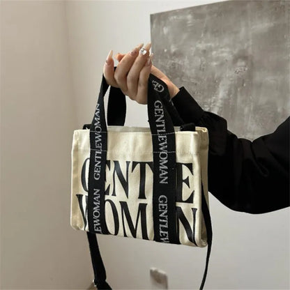 Canvas Crossbody Tote Bag – Bold Letter Print for Women