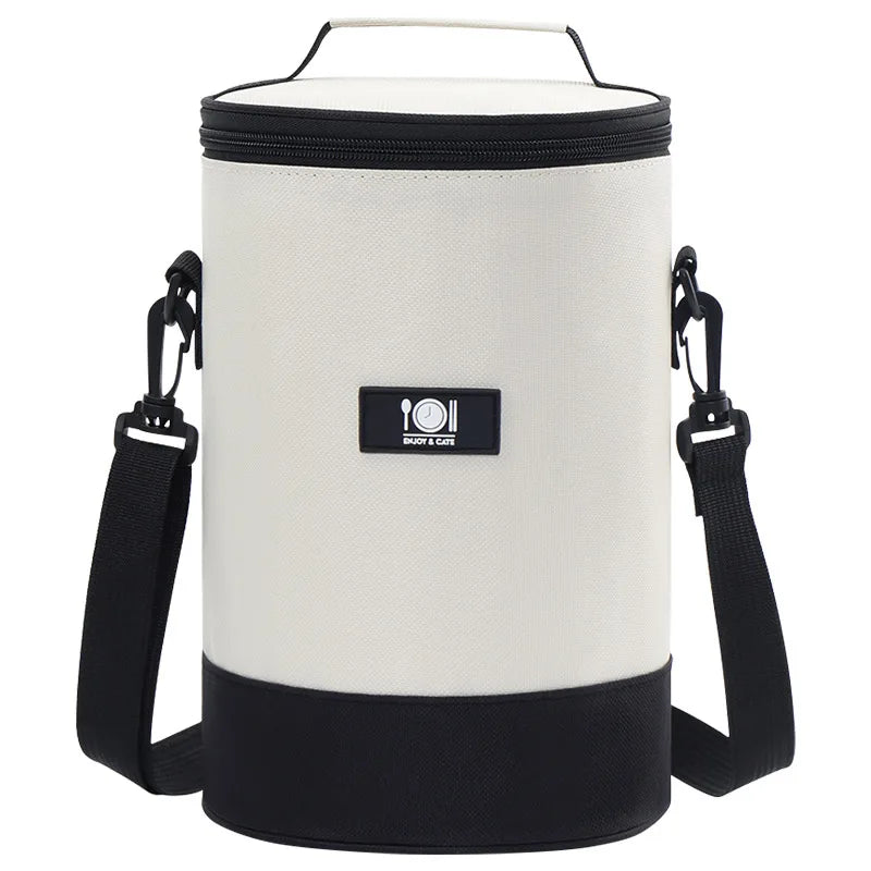 Round Lunch Box Bag Carry Thermal Insulation Thick Aluminum Foil Protect Work Zipper Outdoor