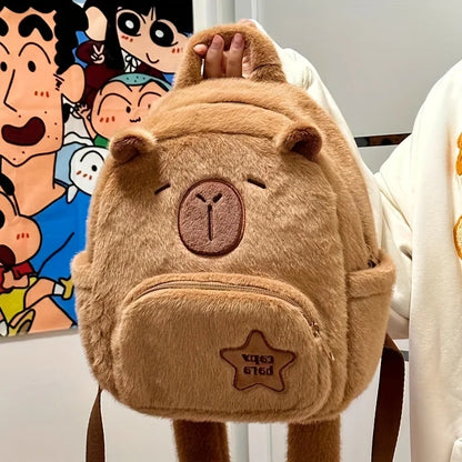 Capybara Plush Backpack – Cute Faux Fur Mini Bag