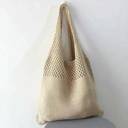 Crochet Tote Bag – Large Woven Hollow Shoulder Bag for Beach