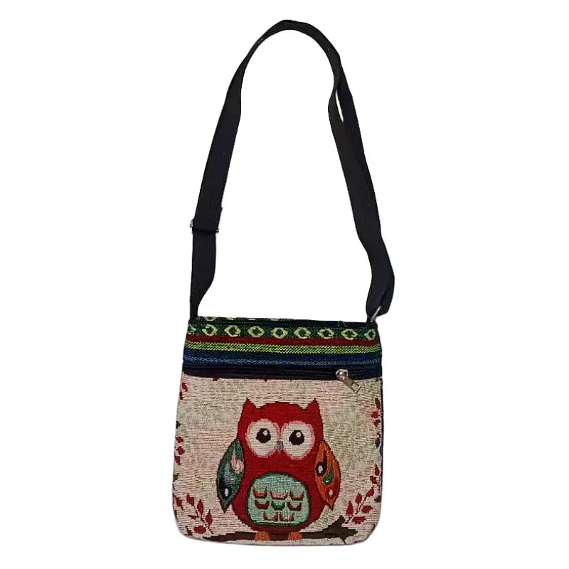 Embroidered Canvas Crossbody Bag – Cute Animal Print Shoulder Bag