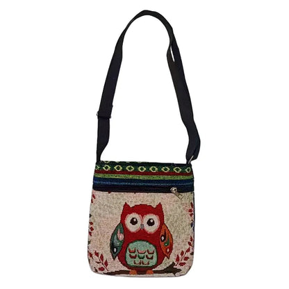 Embroidered Canvas Crossbody Bag – Cute Animal Print Shoulder Bag
