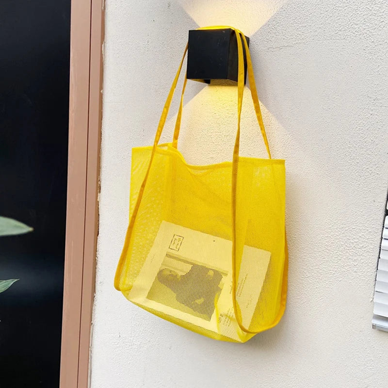 Summer Fashion Mesh Handbag Totes Hollow Out Shoulder Bags For Women Female Casual Fashion Large Capacity Shopping Pack