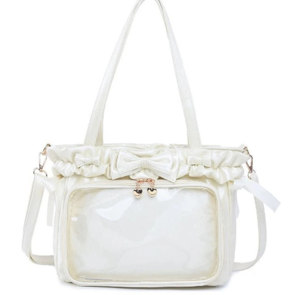 Lolita Women Ita Bags Pu Clear Window Diy Anime Badge Crossbody Shoulder Bag Subculture Ruched Jk