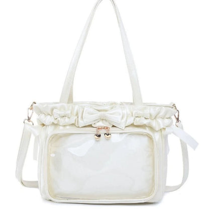 Lolita Women Ita Bags Pu Clear Window Diy Anime Badge Crossbody Shoulder Bag Subculture Ruched Jk