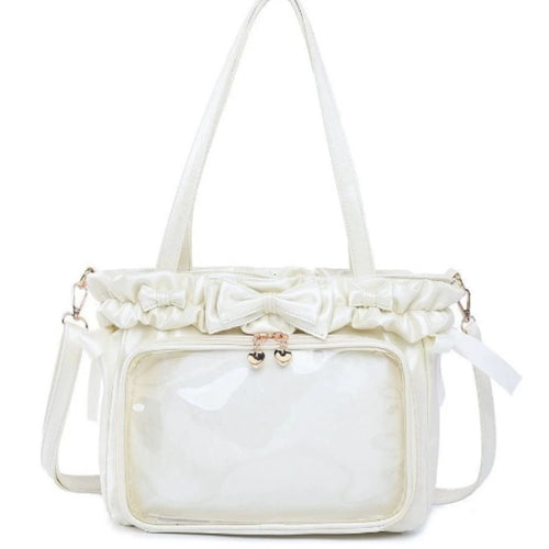 Lolita Women Ita Bags Pu Clear Window Diy Anime Badge Crossbody Shoulder Bag Subculture Ruched Jk