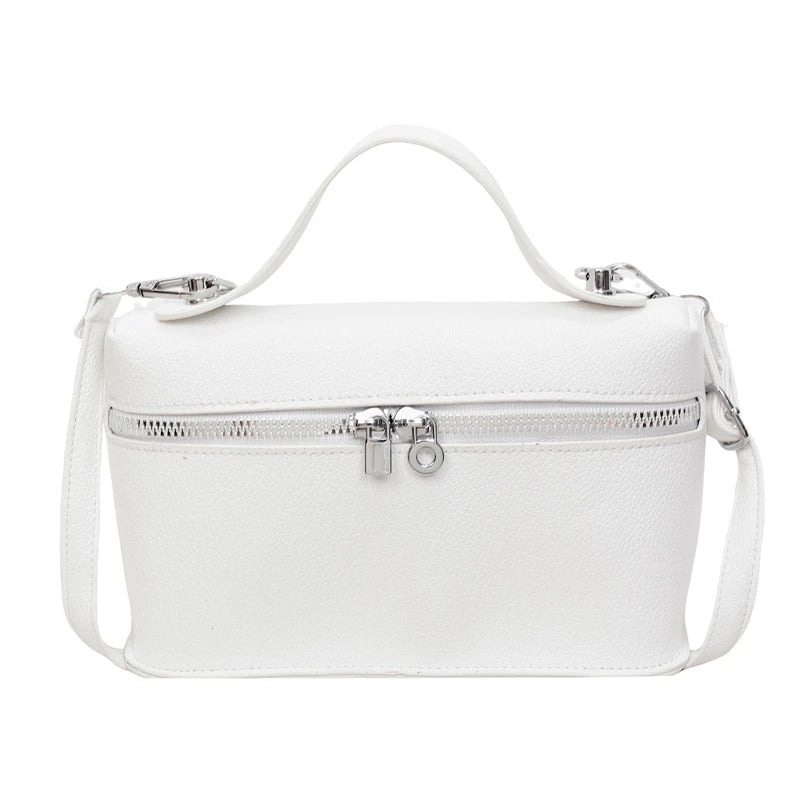 Minimalist Trend Solid Color Box Bag Litchi Pattern Portable Carrying Crossbody Daily Commuting