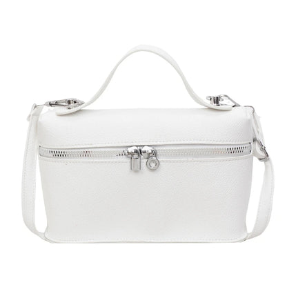 Minimalist Trend Solid Color Box Bag Litchi Pattern Portable Carrying Crossbody Daily Commuting