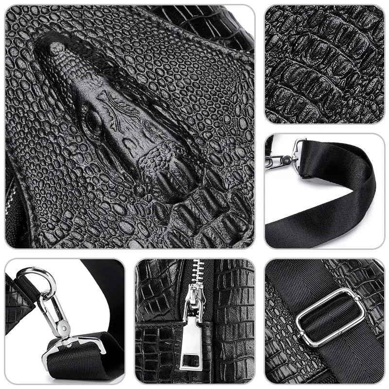 Crocodile Pattern Men S Single-Shoulder Chest Bag Top Layer Cowhide Crossbody Bag Men S