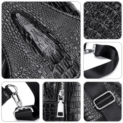 Crocodile Pattern Men S Single-Shoulder Chest Bag Top Layer Cowhide Crossbody Bag Men S