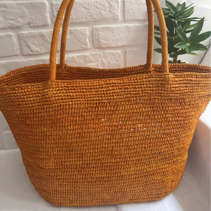 Summer Women S Raffia Hand Woven Tote Bag Simple Handbag Shoulder Perfect Vacation Beach Day Seaside