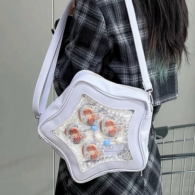 Star-Shaped Ita Bag – Kawaii Transparent Shoulder Bag for Badge Display