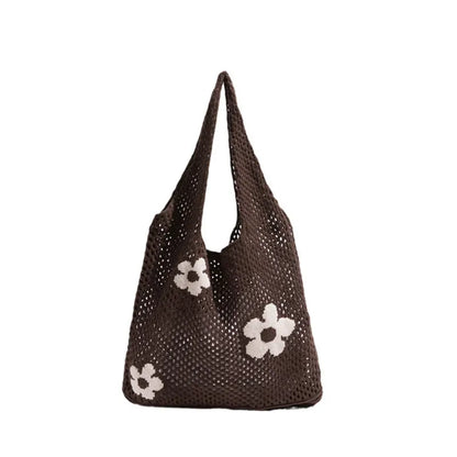 Crochet Flower Mesh Tote Bag - Summer Knitted Shoulder Handbag