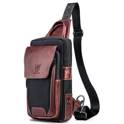 Real Leather Chest Bag Men Head Layer Cowhide Color Matching Large Capacity Shoulder Crossbody