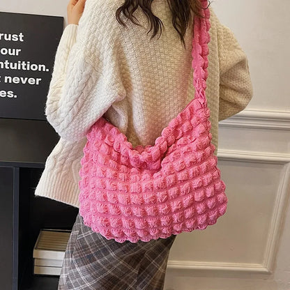 Bubble Cloud Shoulder Bag – Women's Pleated Tote Handbag
