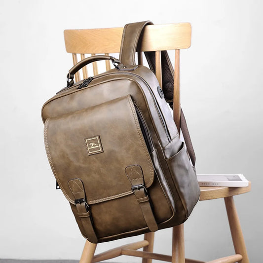 14-Inch Computer Bag Pu Leather Men S Travel Backpack Double Shoulder Straps