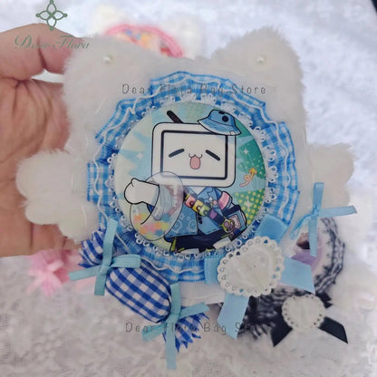Cat Ear Badge Holder for Itabag – Handmade Lace Flower Wings Pin Tray