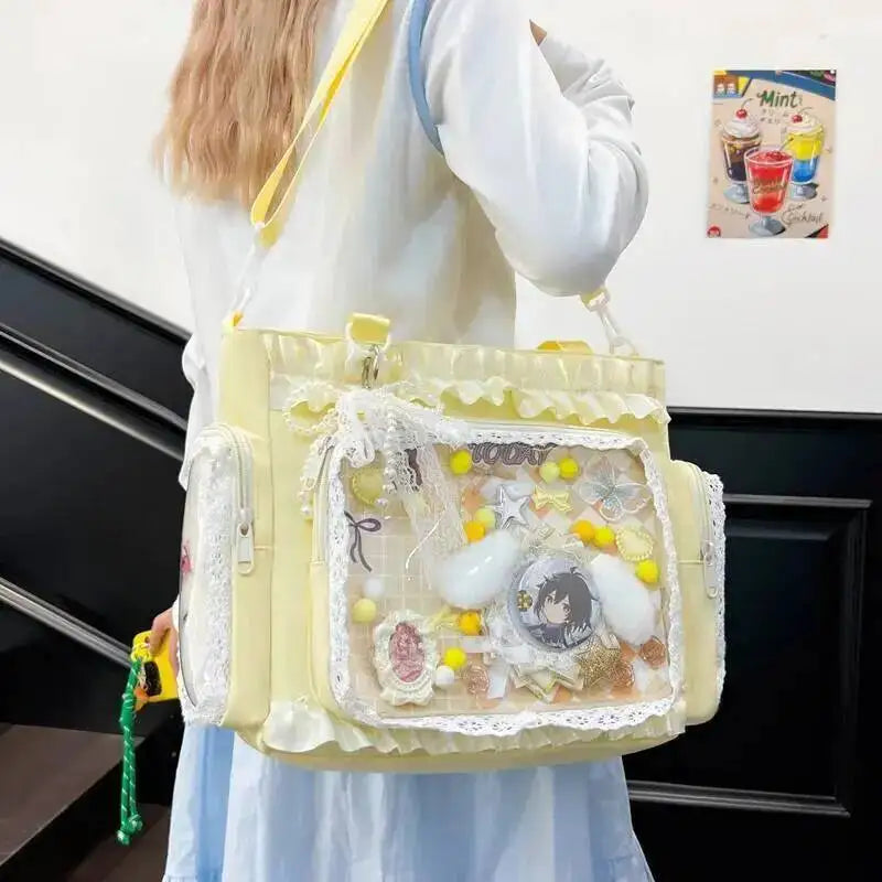 Y2K Lace Ita Shoulder Bag – Transparent Crossbody Tote for Women