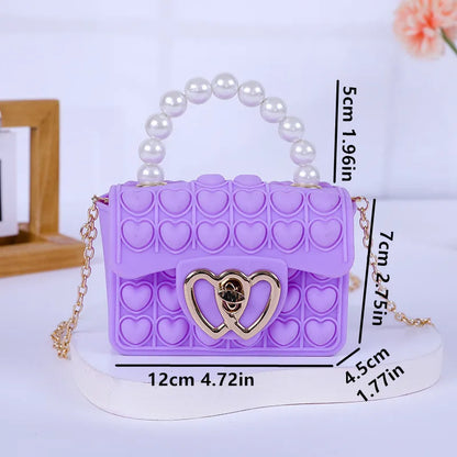 Silicone Bubble Pop Crossbody Bag – Cute Jelly Purse with Pearl Handle
