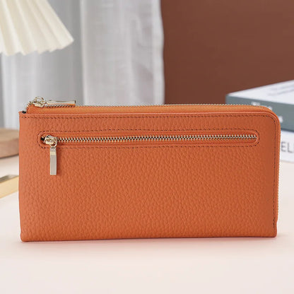 Thin Light Zipper Wallet Leather Women S Wallet Long Rfid Anti-Theft Brush