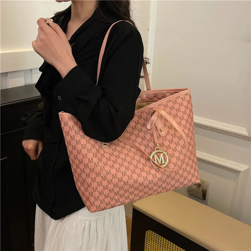 Large Capacity Commuting Tote Bags Fashionable Printed Pu Leather Handbag Women College Students