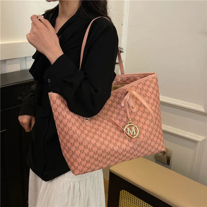 Large Capacity Commuting Tote Bags Fashionable Printed Pu Leather Handbag Women College Students