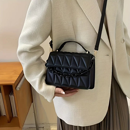 Quilted Diamond Crossbody Bag with Chain & Shoulder Strap