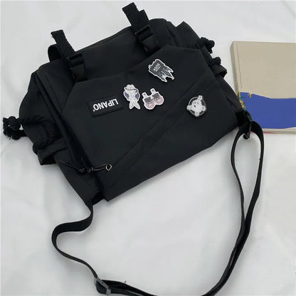 Large Nylon Crossbody Messenger Bag with Cute Pins – Harajuku Style