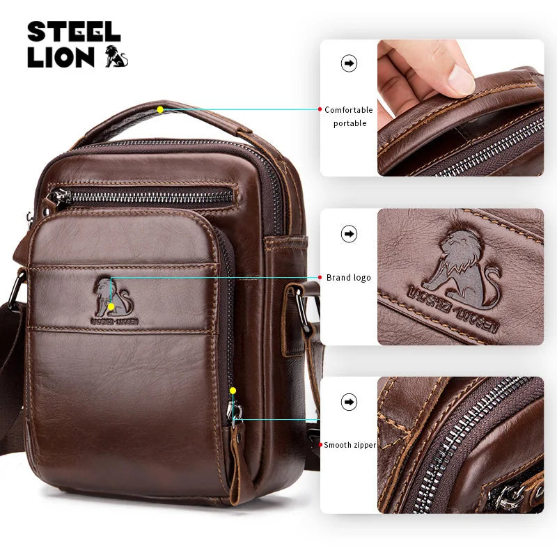 Cofskin Men S Shoulder Diagonal Cross Bag Retro Style Vertical Square Large Capacity Multi-Function