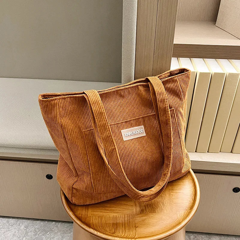 Women's Corduroy Tote Bag – Large Capacity Shoulder Bag