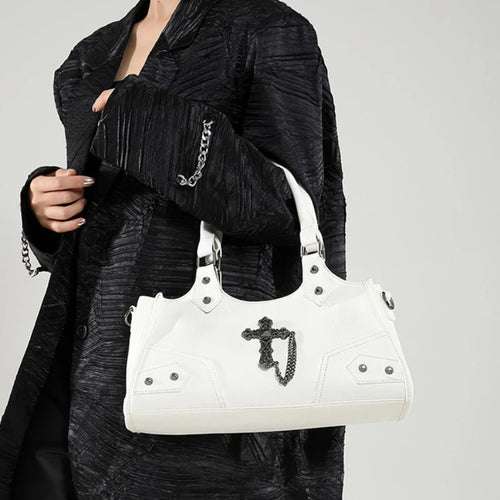 Gothic Shoulder Bag – Vintage Faux Leather Cross Chain Handbag