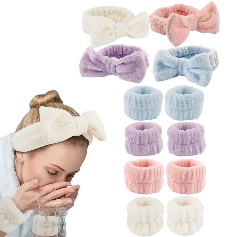 Coral Fleece Spa Headband & Wristband Skincare Set