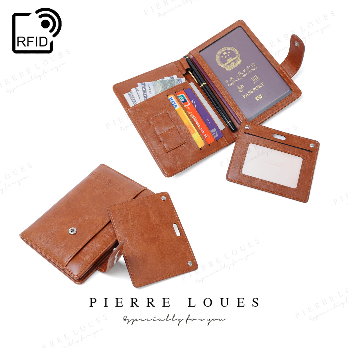 Rfid Passport Bag Pu Multi-Function Sim Card Certificate Ticket Holster Wallet