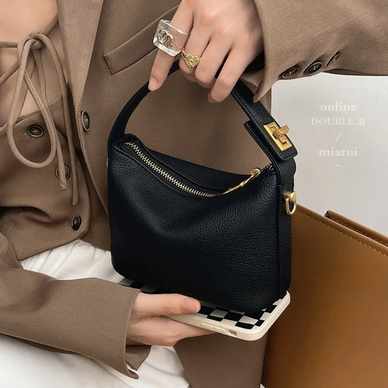 Gold Turn Lock Crossbody Shoulder Bag for Women
