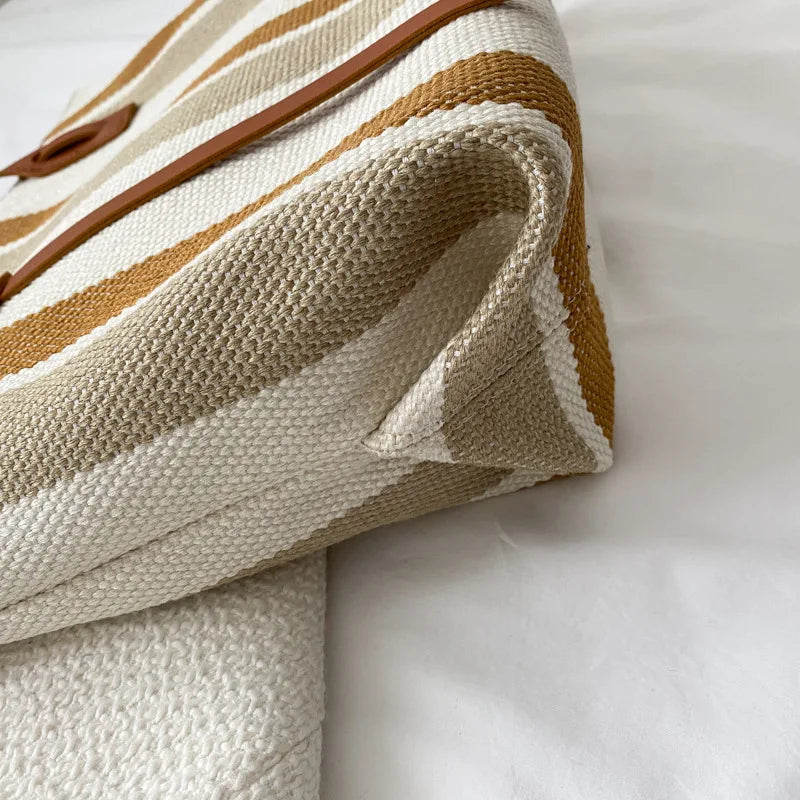 Raffia Summer Bags Woman Stripe Designer Shoulder Crossbody Shopper Storage Bag Women Casual Canvas