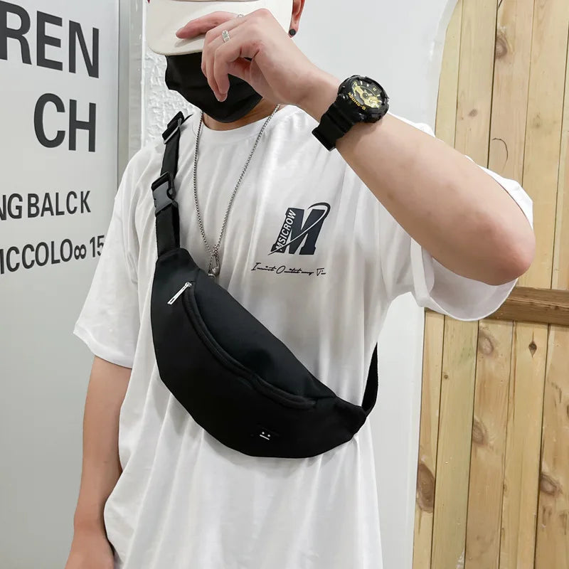 Canvas Fanny Pack – Adjustable Wide Strap Crossbody Chest Bag for Men & Women