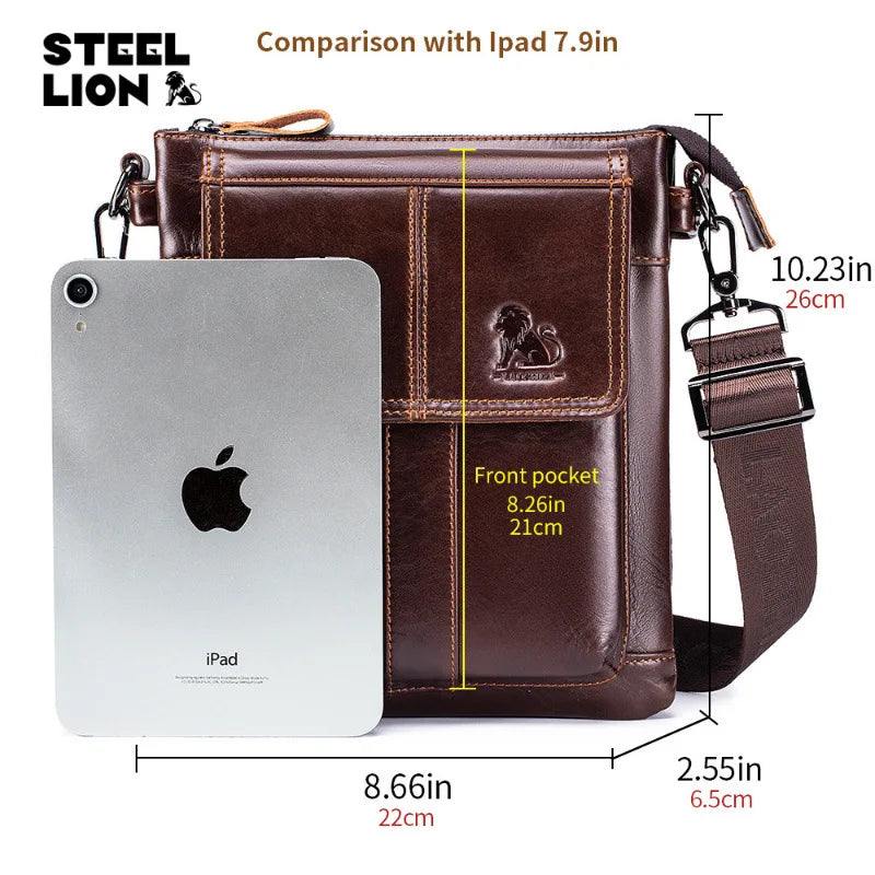 Men S Genuine Leather Crossbody Bag Top Layer Cowhide Single-Shoulder Bag Retro Large-Capacity