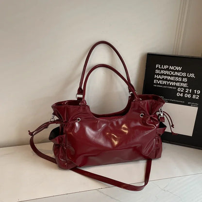 Retro-Styled Grand Smooth Pu Women S Shoulder Bag - Multi-Pocket Large-Capacity Adjustable Strap