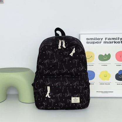 Gentle Romantic Bow Polka Dot Printed Backpack Nylon Lightweight Large Capacity Girls Campus Student