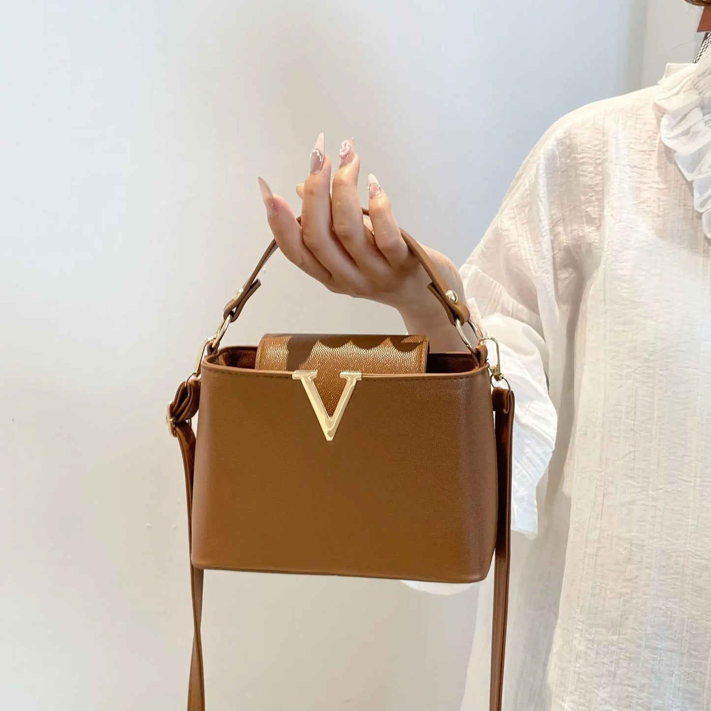 Luxury Women S Tote Bag Chic V Shaped Stylish Pu Leather Bucket Bag Top Cover Handbag Women Shoulder