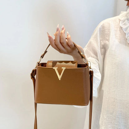 Luxury Women S Tote Bag Chic V Shaped Stylish Pu Leather Bucket Bag Top Cover Handbag Women Shoulder