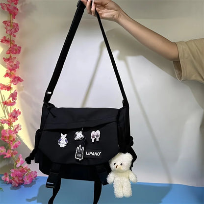 Water-Resistant Messenger Bag with Cute Pins – Kawaii Crossbody Bag