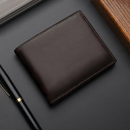Men S Short Wallet Rfid Anti-Theft Brush Multi-Card Advanced Three Fold Real Leather