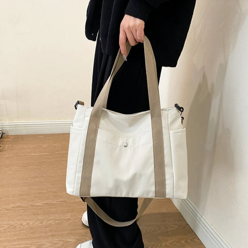 Large Canvas Tote Bag – Multi-Pocket Shoulder Bag with Detachable Strap