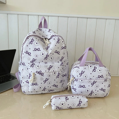 Gentle Cute Butterfly Knot Floral Three Piece Backpack Set Lightweight Large Capacity